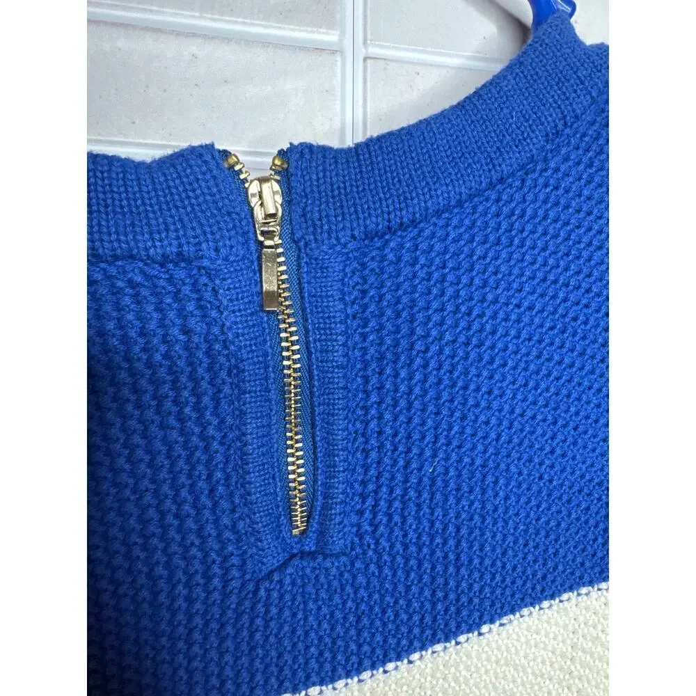 Talbots Red White and Blue Petite Medium 100% Cotton Crocheted Sweater